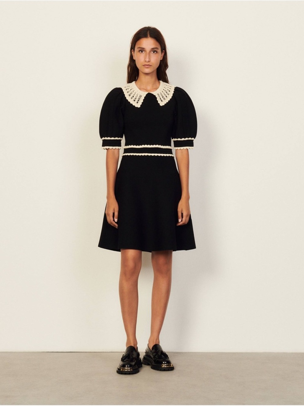 SANDRO Knit Dress With Contrasting Collar